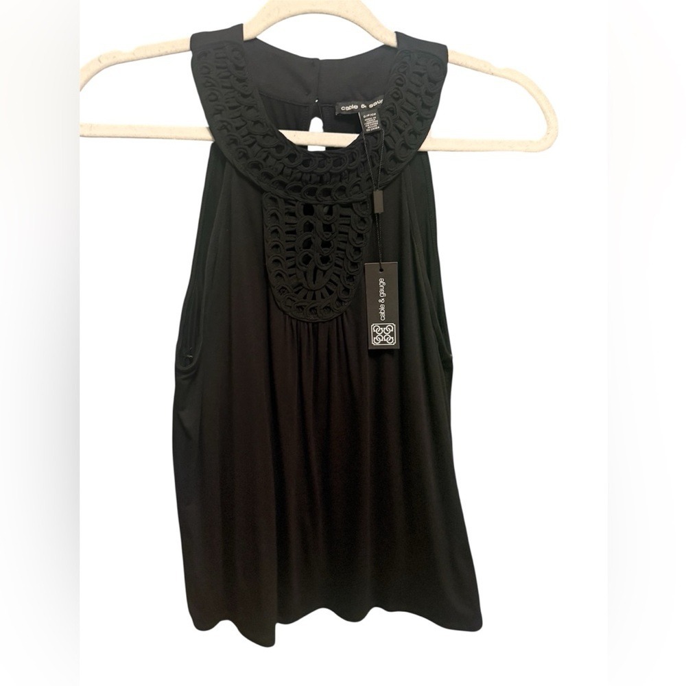 Cable‎ & Gauge Black Crochet Bib Halter Neck Sleeveless Top NWT Boho